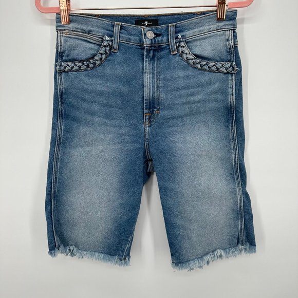 Women's 7 For All Mankind Blue Denim Boyfriend Bermuda Shorts Size 27 - Picture 2 of 4